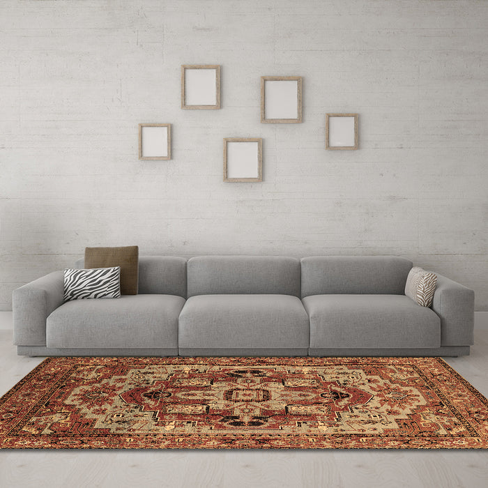 Machine Washable Oriental Brown Industrial Rug in a Living Room,, wshurb1121brn