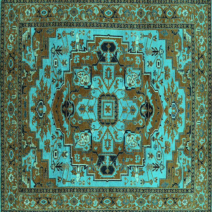Square Oriental Turquoise Industrial Rug, urb1121turq
