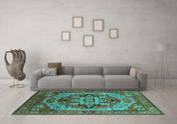 Machine Washable Oriental Turquoise Industrial Rug, wshurb1121turq