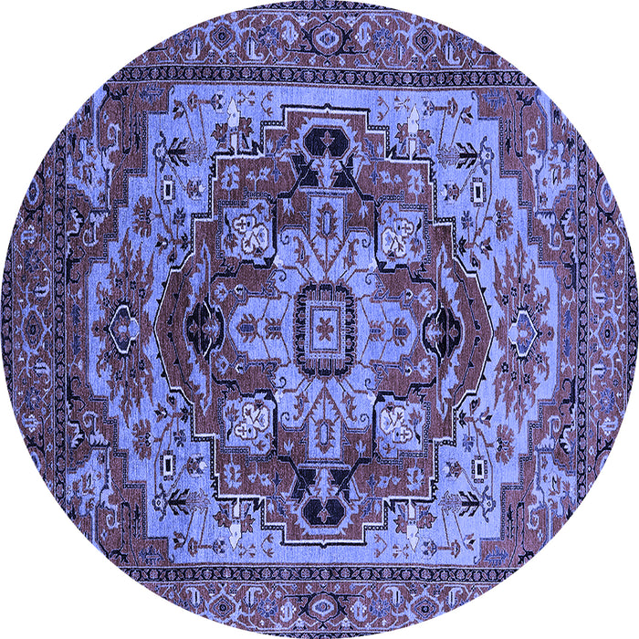 Round Machine Washable Oriental Blue Industrial Rug, wshurb1121blu