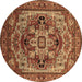 Round Machine Washable Oriental Brown Industrial Rug, wshurb1121brn