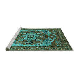 Sideview of Machine Washable Oriental Turquoise Industrial Area Rugs, wshurb1121turq