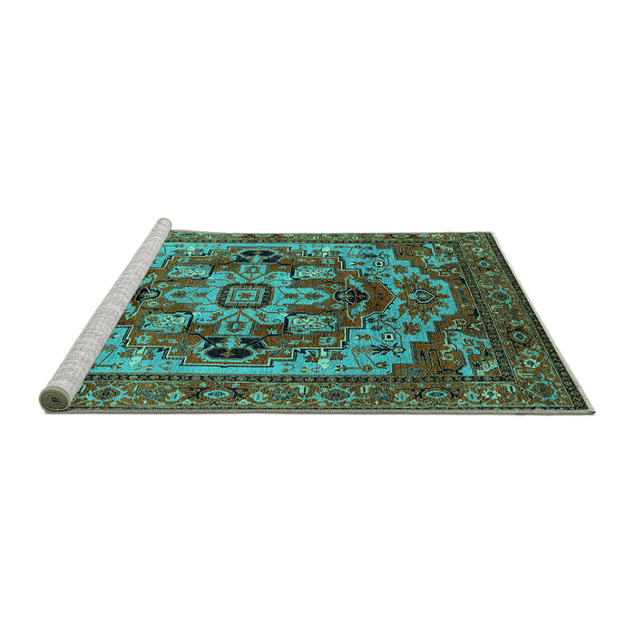 Sideview of Machine Washable Oriental Turquoise Industrial Area Rugs, wshurb1121turq