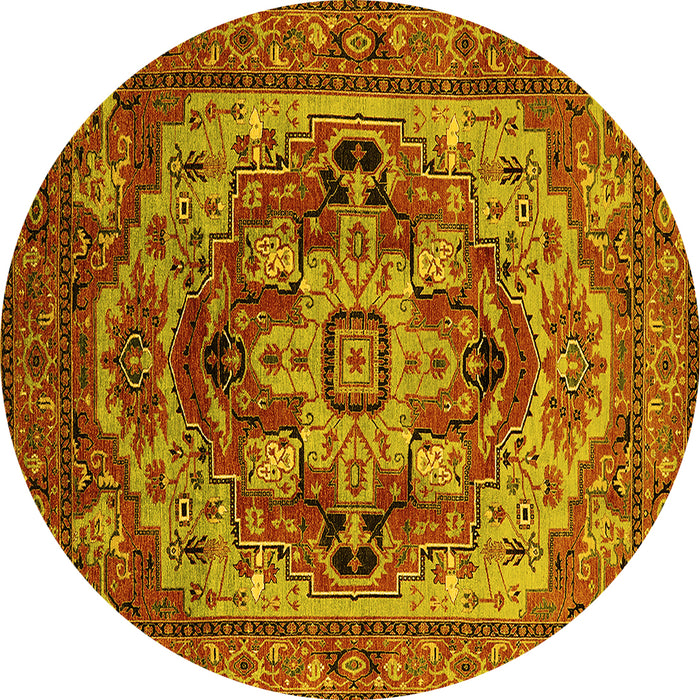 Round Machine Washable Oriental Yellow Industrial Rug, wshurb1121yw
