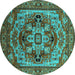 Round Machine Washable Oriental Turquoise Industrial Area Rugs, wshurb1121turq