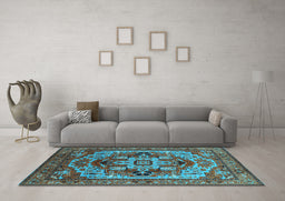 Machine Washable Oriental Light Blue Industrial Rug in a Living Room, wshurb1121lblu