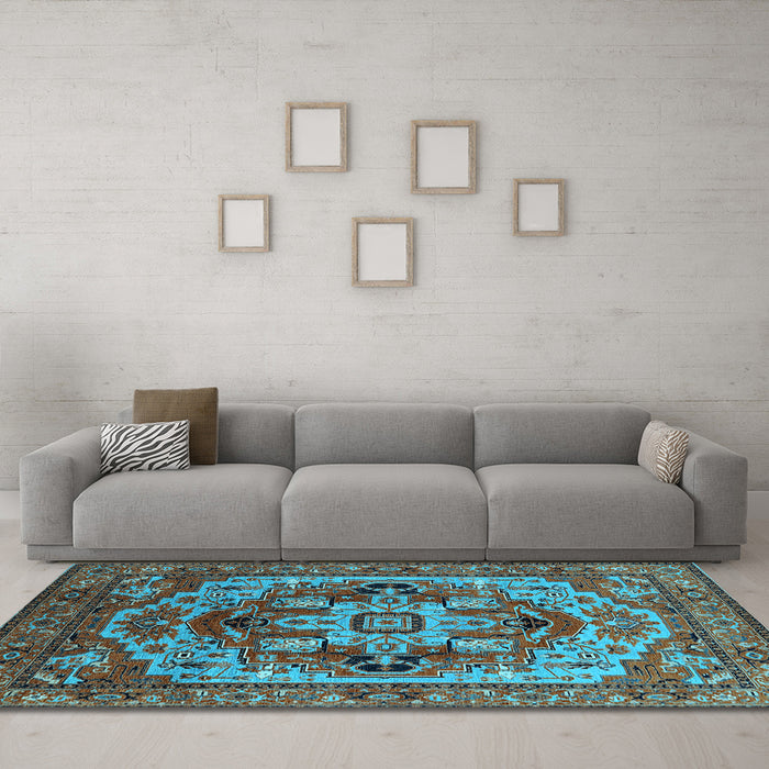 Machine Washable Oriental Light Blue Industrial Rug in a Living Room, wshurb1121lblu