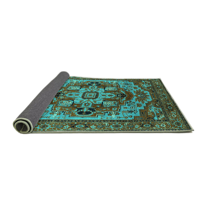 Sideview of Oriental Turquoise Industrial Rug, urb1121turq