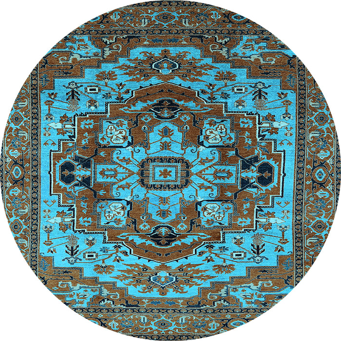 Round Machine Washable Oriental Light Blue Industrial Rug, wshurb1121lblu