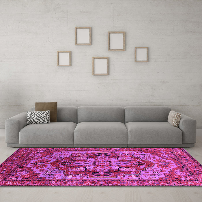 Machine Washable Oriental Pink Industrial Rug in a Living Room, wshurb1121pnk