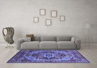 Machine Washable Oriental Blue Industrial Rug, wshurb1121blu