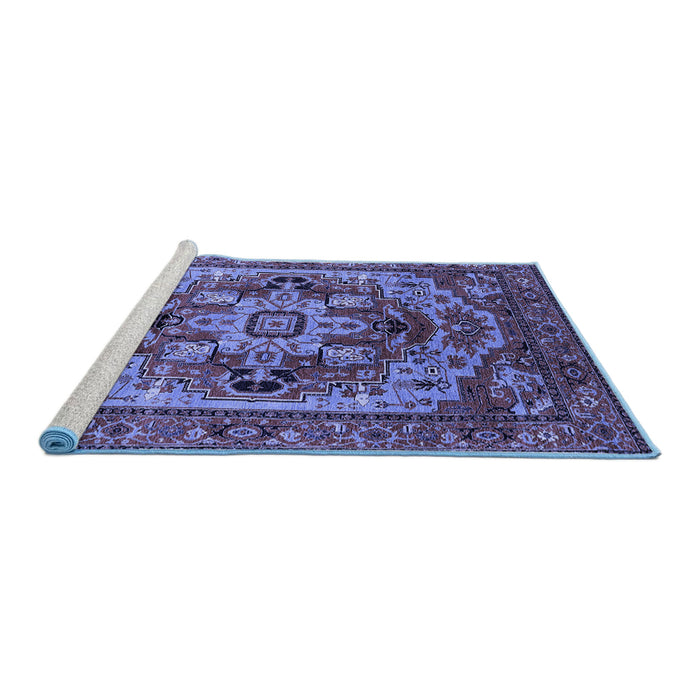 Sideview of Machine Washable Oriental Blue Industrial Rug, wshurb1121blu