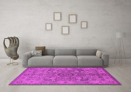 Machine Washable Oriental Pink Industrial Rug in a Living Room, wshurb1122pnk