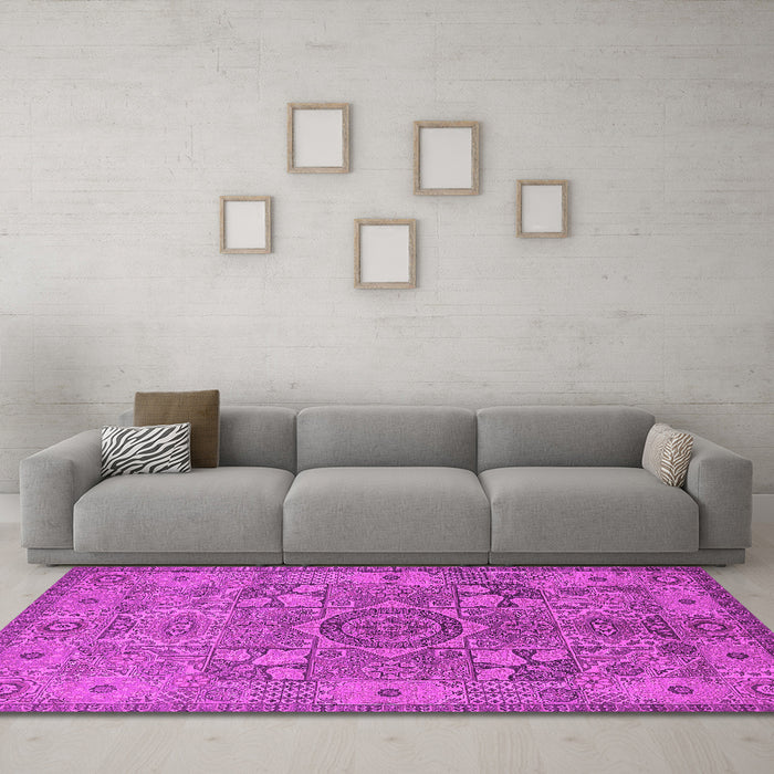 Machine Washable Oriental Pink Industrial Rug in a Living Room, wshurb1122pnk