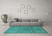Machine Washable Oriental Turquoise Industrial Area Rugs in a Living Room,, wshurb1122turq