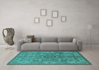 Machine Washable Oriental Turquoise Industrial Rug, wshurb1122turq