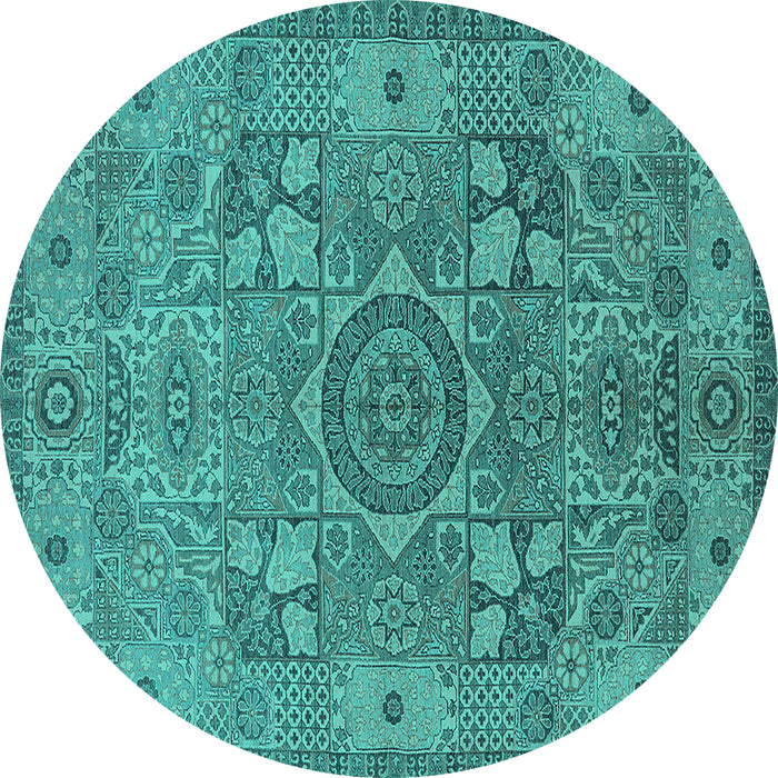 Round Machine Washable Oriental Turquoise Industrial Area Rugs, wshurb1122turq