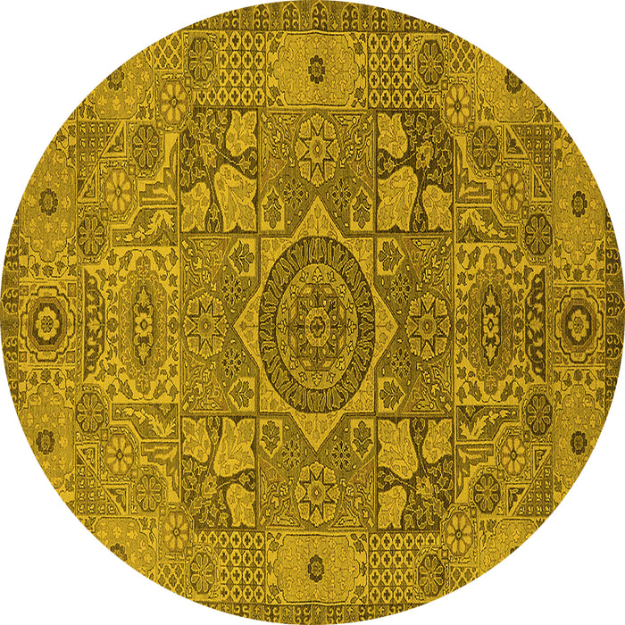 Round Machine Washable Oriental Yellow Industrial Rug, wshurb1122yw