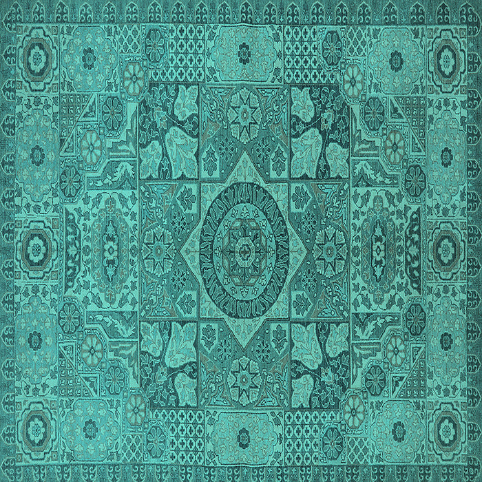 Square Machine Washable Oriental Turquoise Industrial Area Rugs, wshurb1122turq
