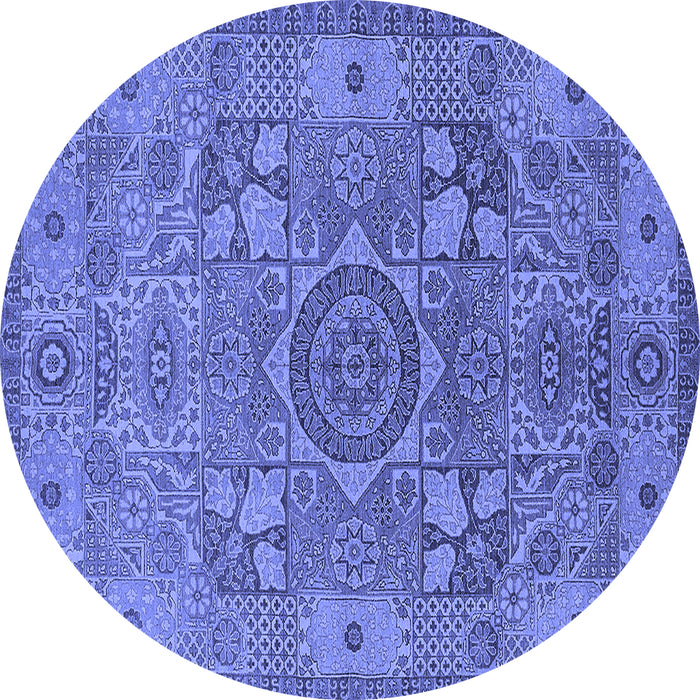 Round Machine Washable Oriental Blue Industrial Rug, wshurb1122blu