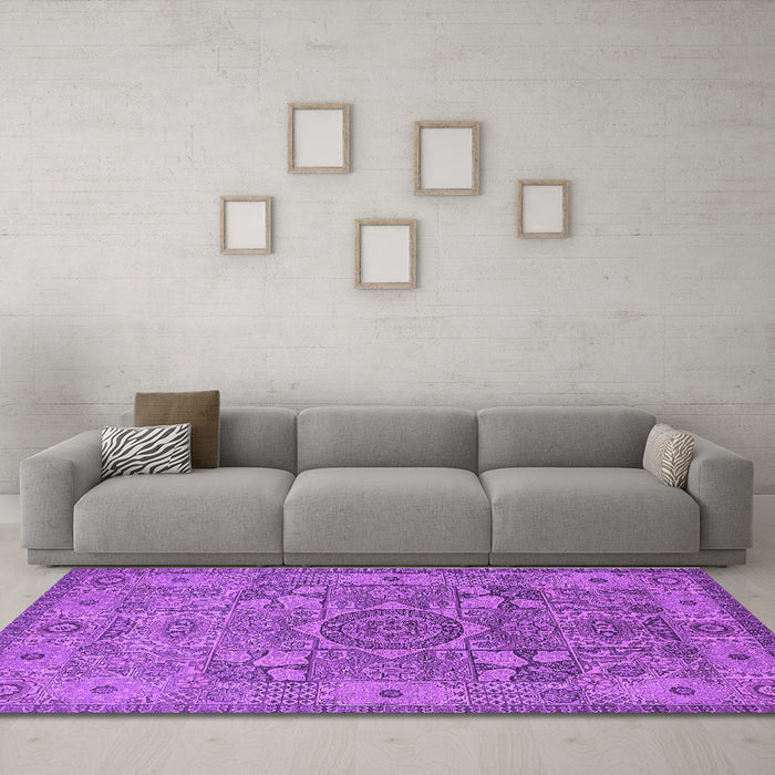Machine Washable Oriental Purple Industrial Area Rugs in a Living Room, wshurb1122pur