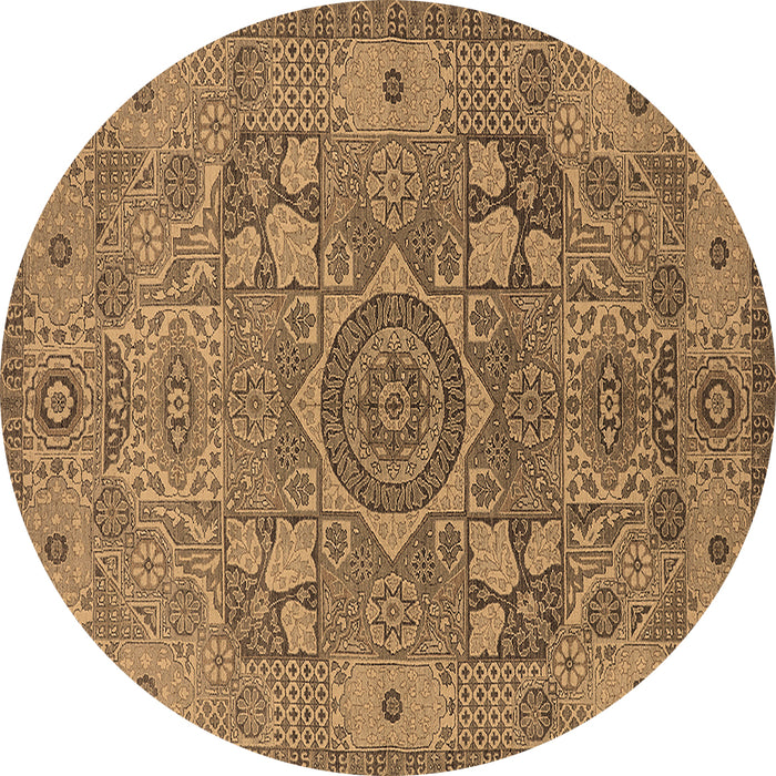 Round Oriental Brown Industrial Rug, urb1122brn