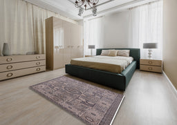 Mid-Century Modern Purple Oriental Rug in a Bedroom, urb1122