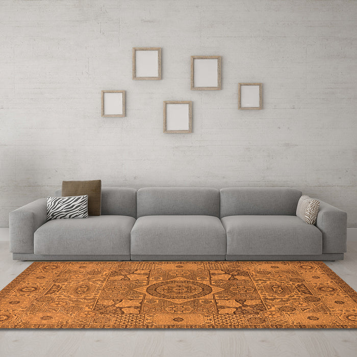 Machine Washable Oriental Orange Industrial Area Rugs in a Living Room, wshurb1122org