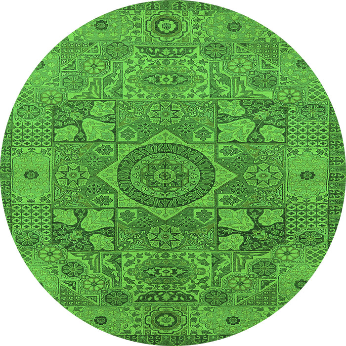 Round Machine Washable Oriental Green Industrial Area Rugs, wshurb1122grn