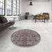 Round Mid-Century Modern Purple Oriental Rug in a Office, urb1122