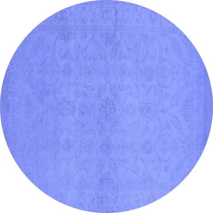 Round Machine Washable Oriental Blue Industrial Rug, wshurb1123blu