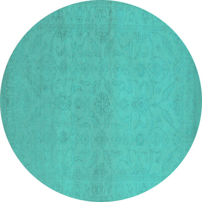Round Machine Washable Oriental Turquoise Industrial Area Rugs, wshurb1123turq