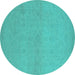 Round Machine Washable Oriental Turquoise Industrial Area Rugs, wshurb1123turq