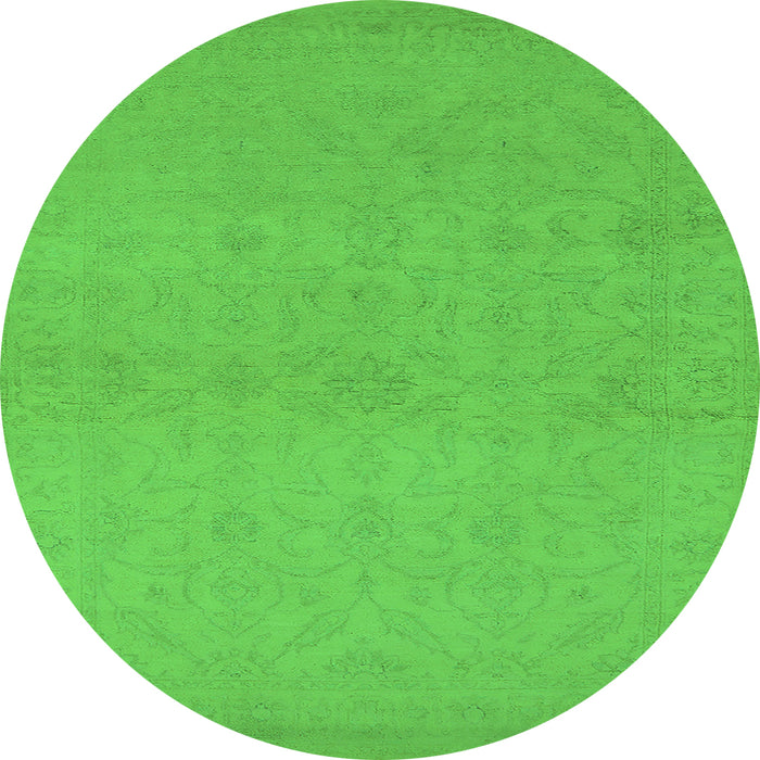 Round Machine Washable Oriental Green Industrial Area Rugs, wshurb1123grn