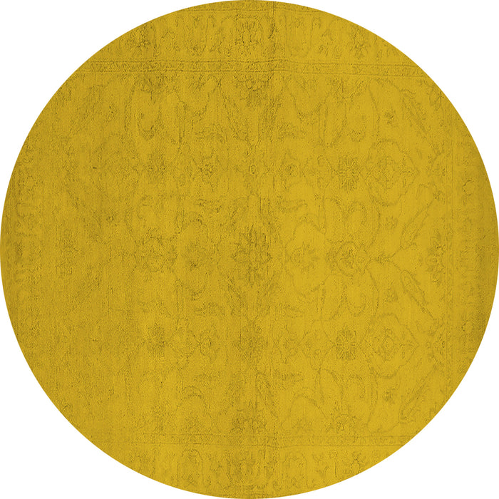Round Machine Washable Oriental Yellow Industrial Rug, wshurb1123yw
