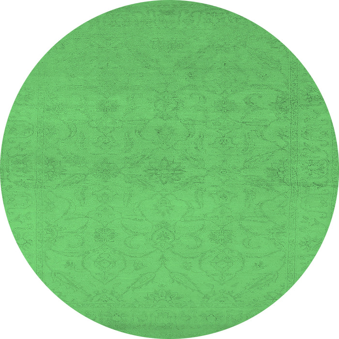 Round Machine Washable Oriental Emerald Green Industrial Area Rugs, wshurb1123emgrn