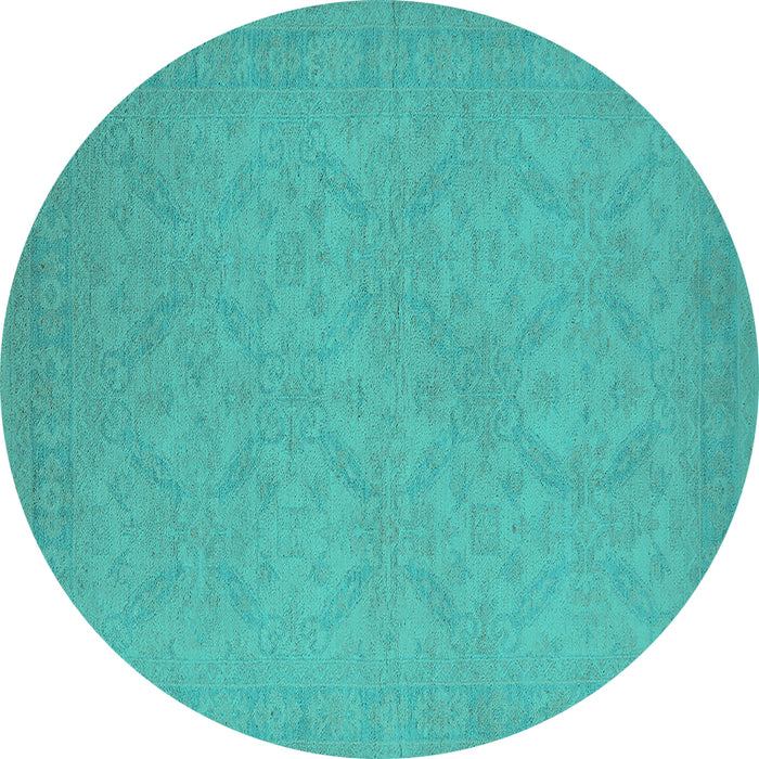 Round Machine Washable Oriental Turquoise Industrial Area Rugs, wshurb1124turq