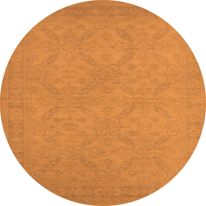 Round Machine Washable Oriental Orange Industrial Area Rugs, wshurb1124org