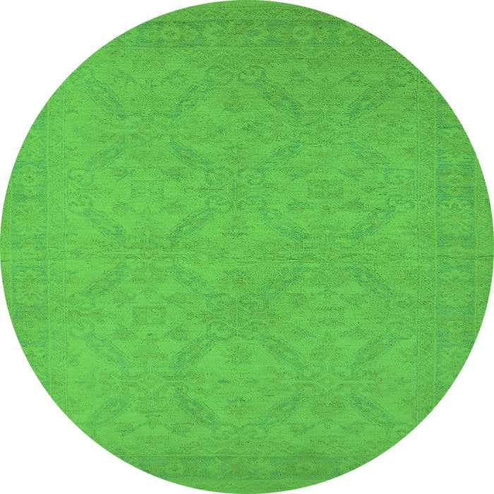 Round Machine Washable Oriental Green Industrial Area Rugs, wshurb1124grn