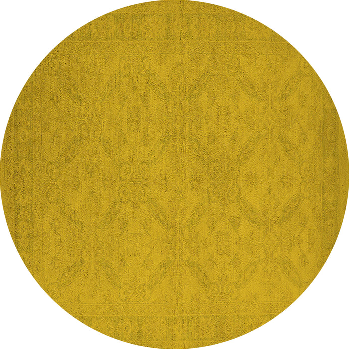 Round Machine Washable Oriental Yellow Industrial Rug, wshurb1124yw
