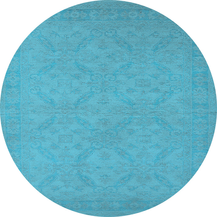 Round Machine Washable Oriental Light Blue Industrial Rug, wshurb1124lblu