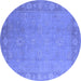 Round Machine Washable Oriental Blue Industrial Rug, wshurb1125blu