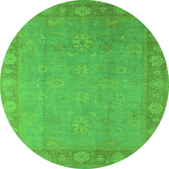 Round Machine Washable Oriental Green Industrial Area Rugs, wshurb1125grn