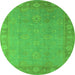 Round Machine Washable Oriental Green Industrial Area Rugs, wshurb1125grn