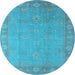 Round Machine Washable Oriental Light Blue Industrial Rug, wshurb1125lblu