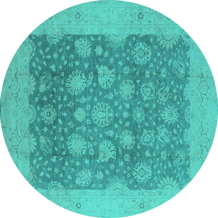 Round Oriental Turquoise Industrial Rug, urb1126turq
