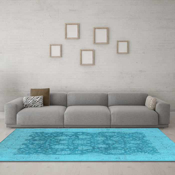 Machine Washable Oriental Light Blue Industrial Rug in a Living Room, wshurb1126lblu