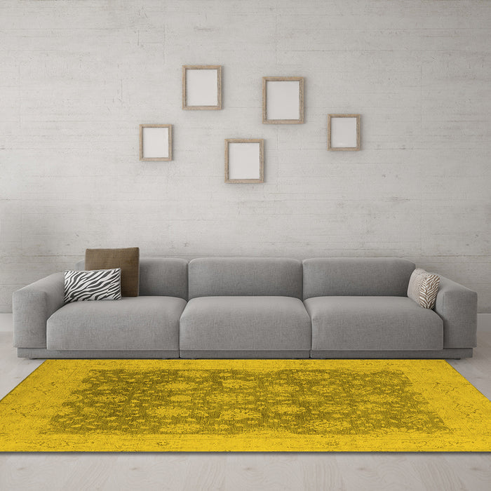Machine Washable Oriental Yellow Industrial Rug in a Living Room, wshurb1126yw