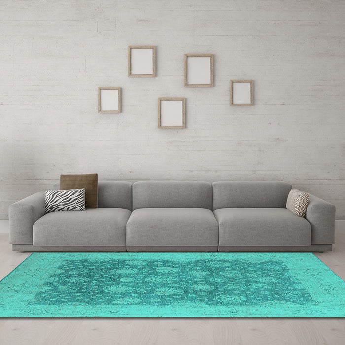 Machine Washable Oriental Turquoise Industrial Area Rugs in a Living Room,, wshurb1126turq