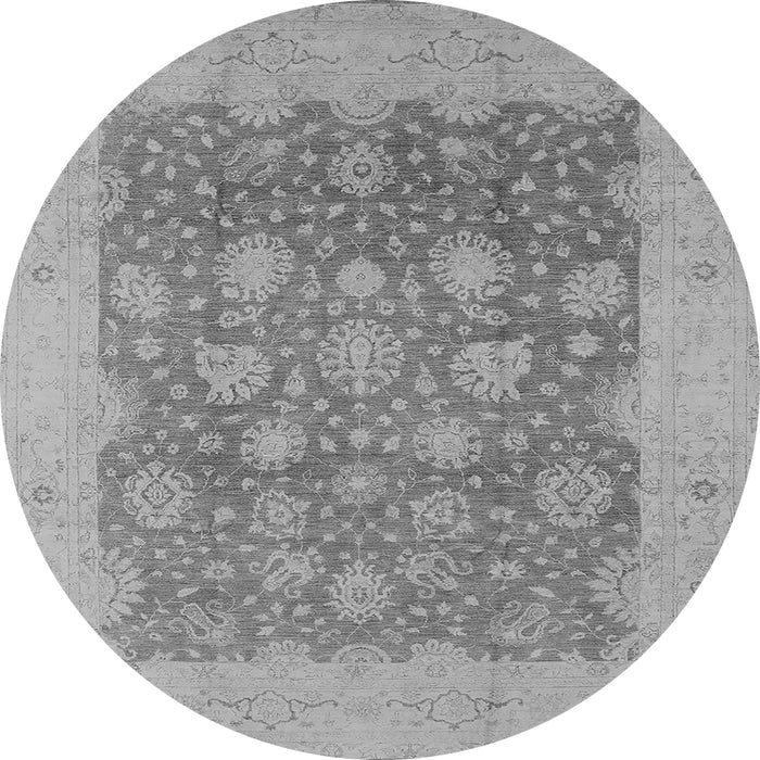 Round Machine Washable Oriental Gray Industrial Rug, wshurb1126gry